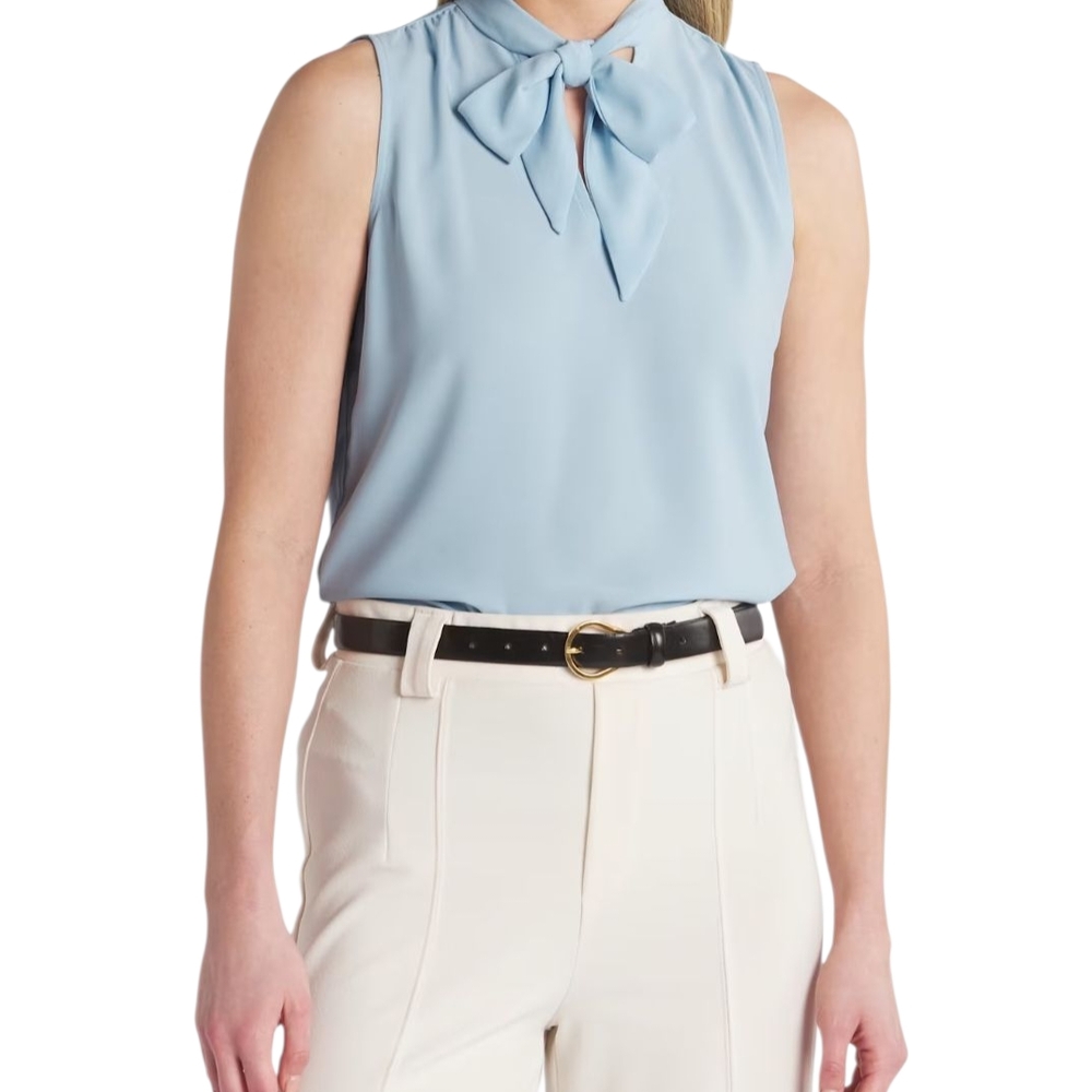 Violet & Roses Polly Tie Detail Light Blue Blouse|Size Large